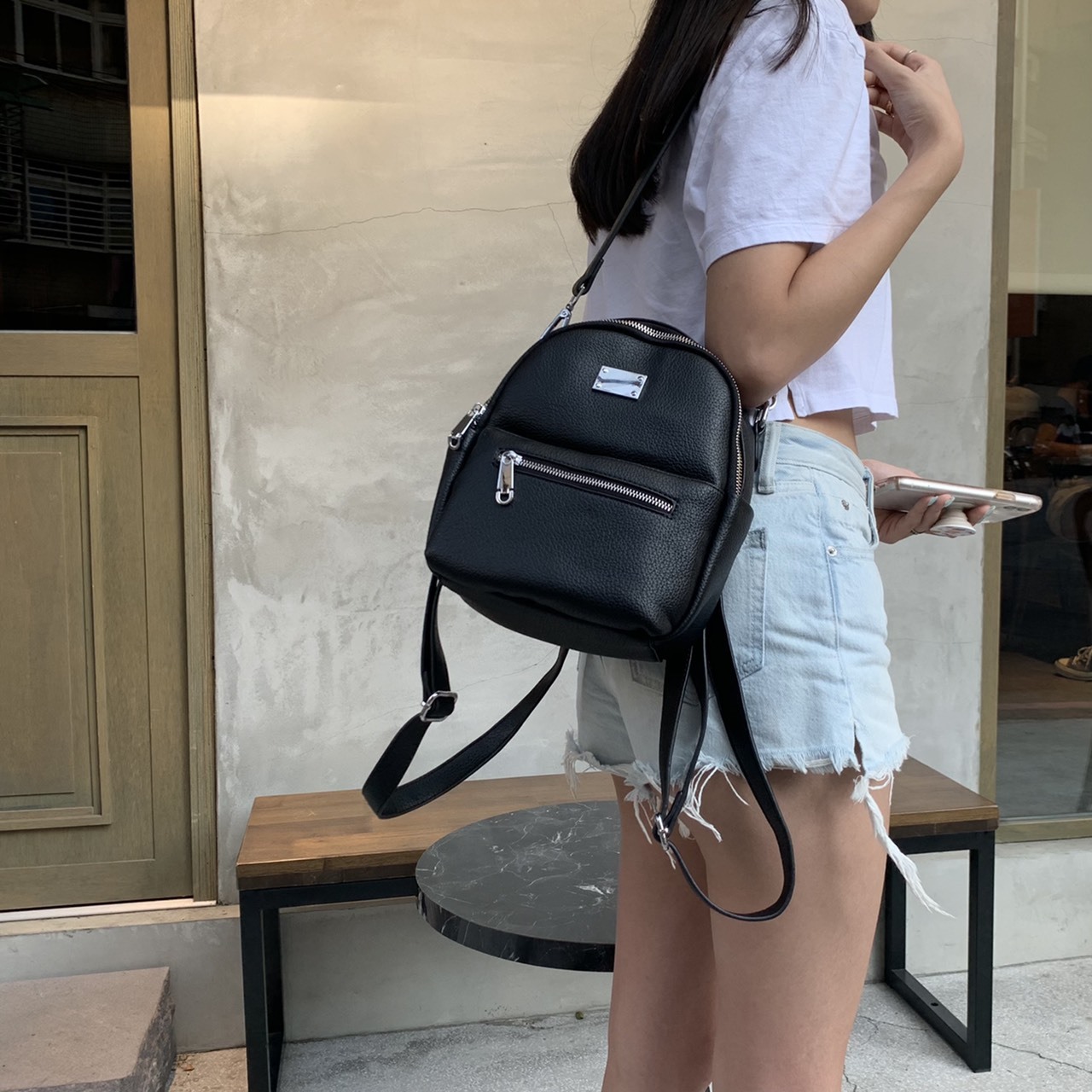 皮感兩用後背包