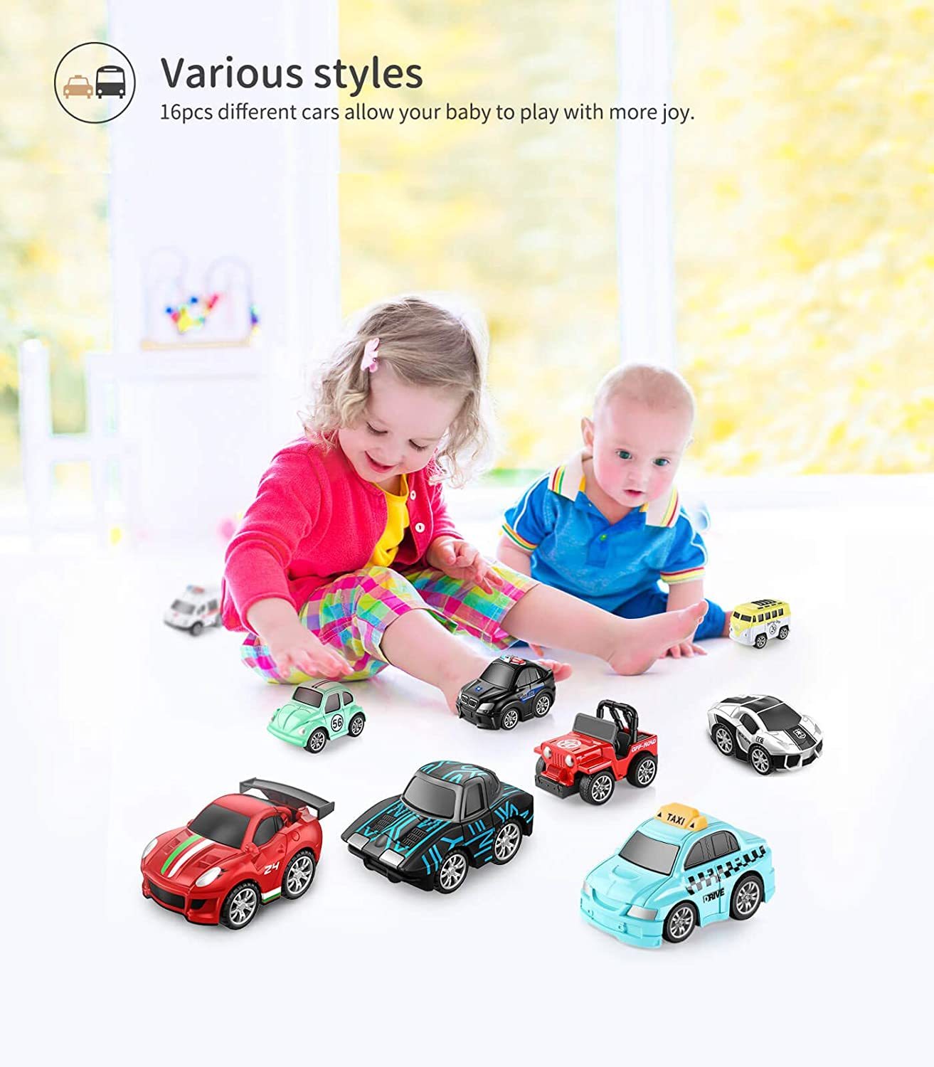 Metal Car Toys Set Die Cast Racing Model Collection Vehicle Play Set for 3 4 5 Year Old Boys Girls Kids 16pcs