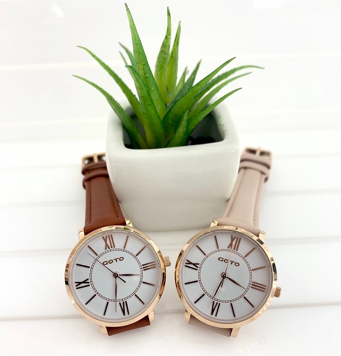 【GOTO】低調奢華小資女專屬腕錶-咖啡色/粉色皮帶 GL0054L-4K-241/GL0054L-48-241 33mm 現代鐘錶