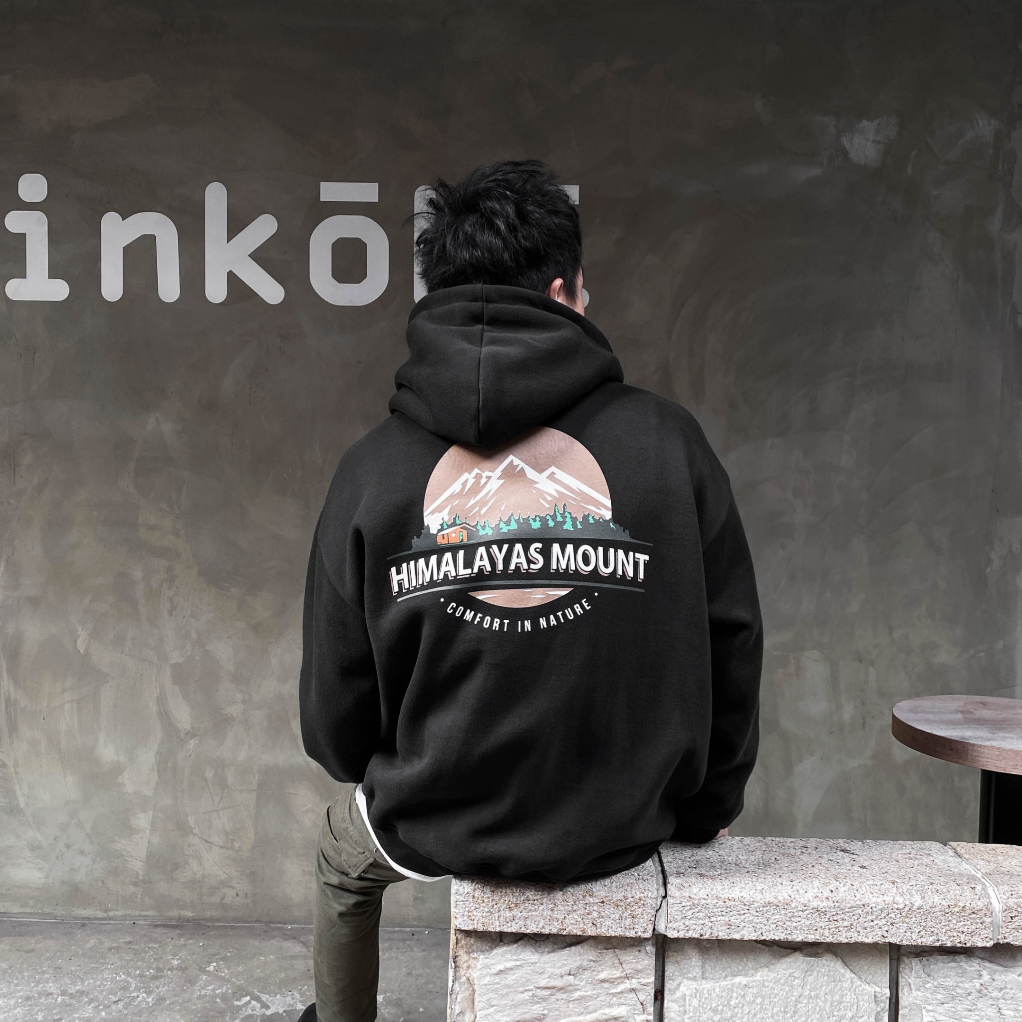 自訂款  厚磅雪山山脈寬鬆帽TEE C86613