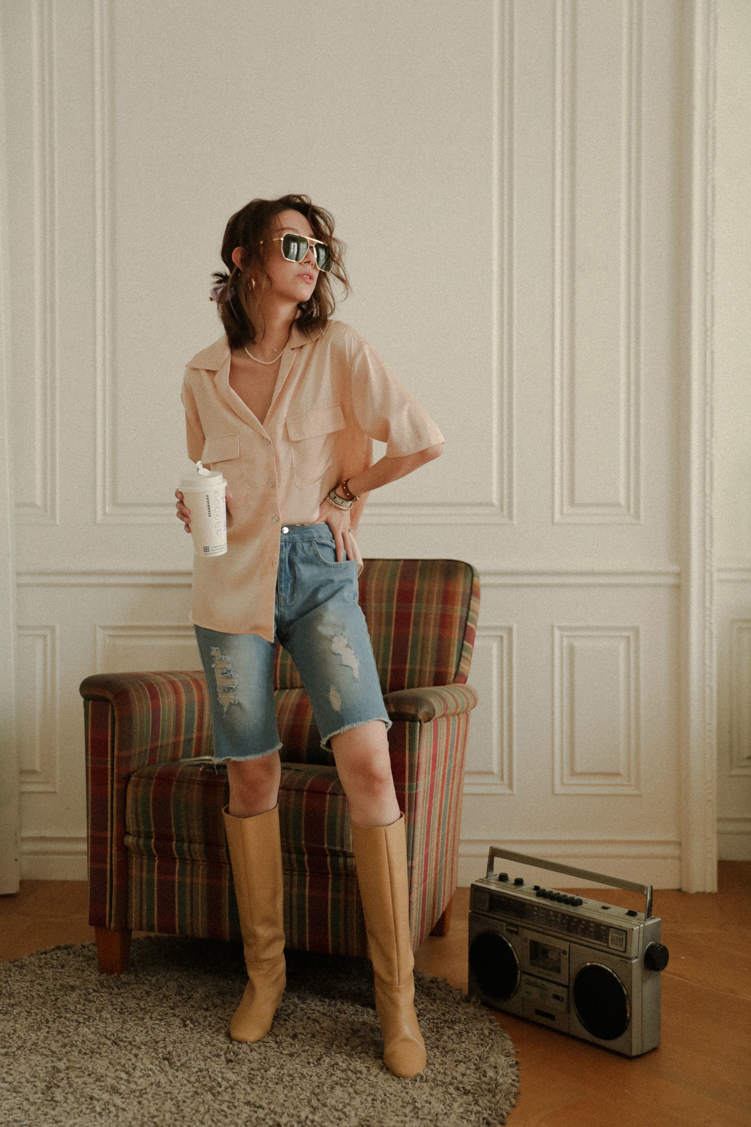 刷破高腰牛仔五分褲(M現貨)