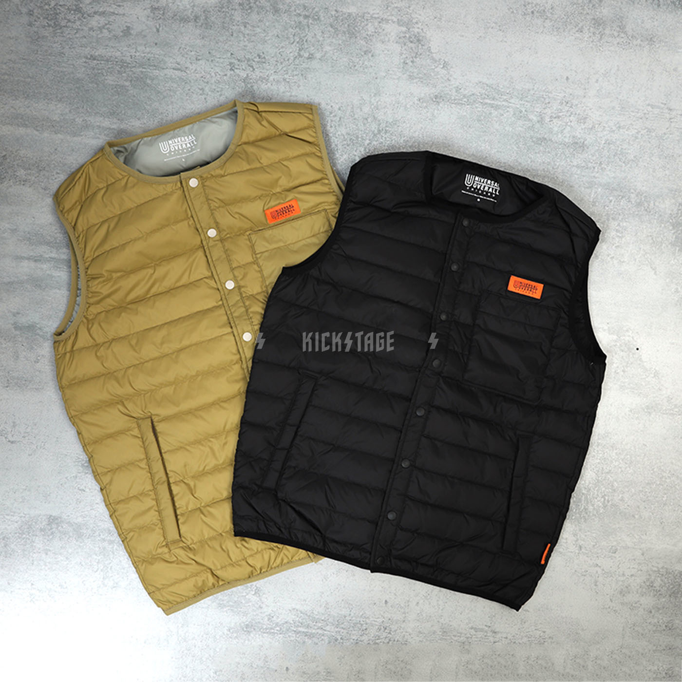 UNIVERSAL OVERALL INNER DOWN CREW NECK VEST 黑色 卡其 亨利領 羽絨背心 日系 男女款【U2033404】