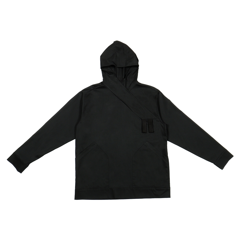 Y領連帽上衣 - 黑