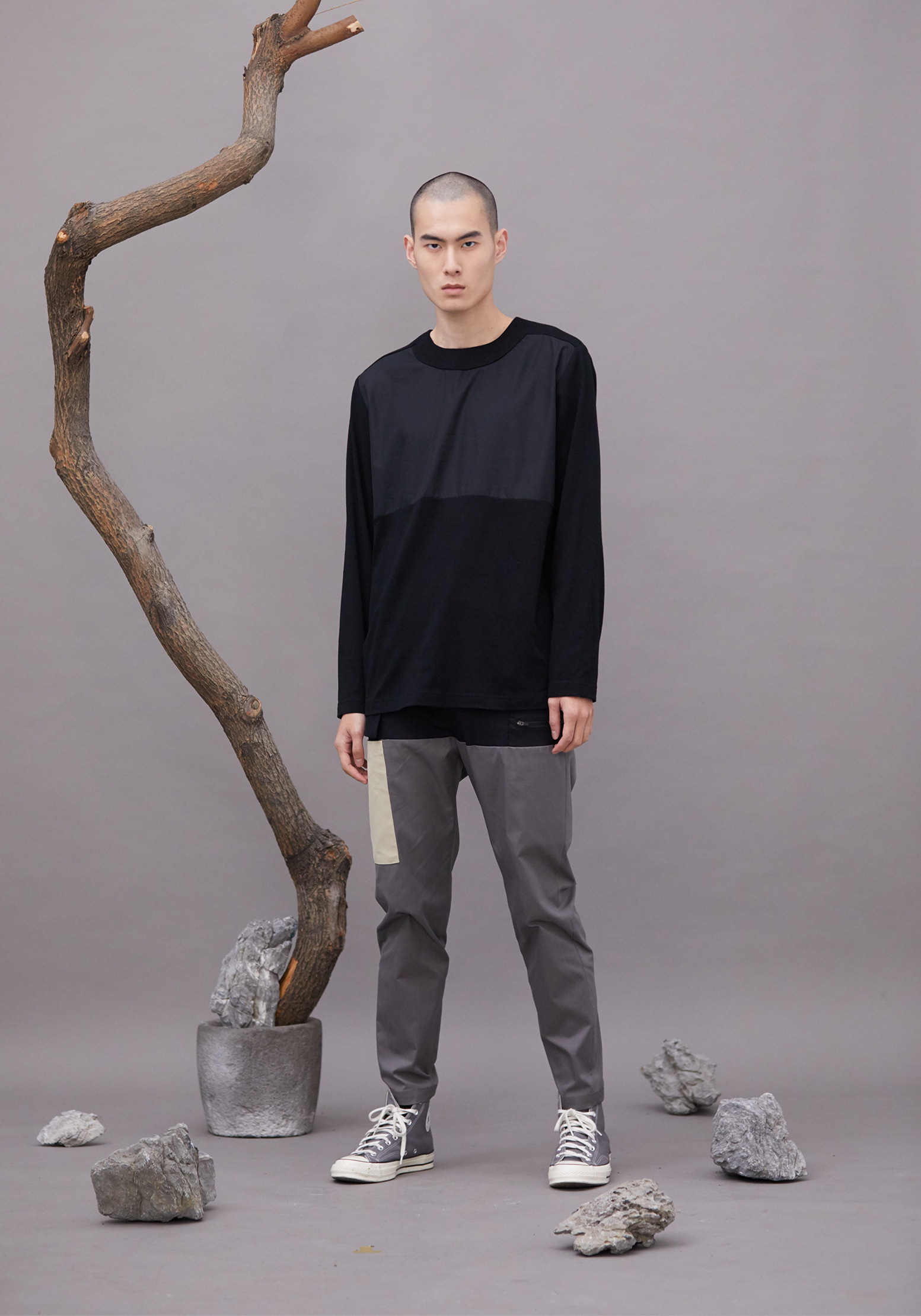 錯位針織衫 - 黑