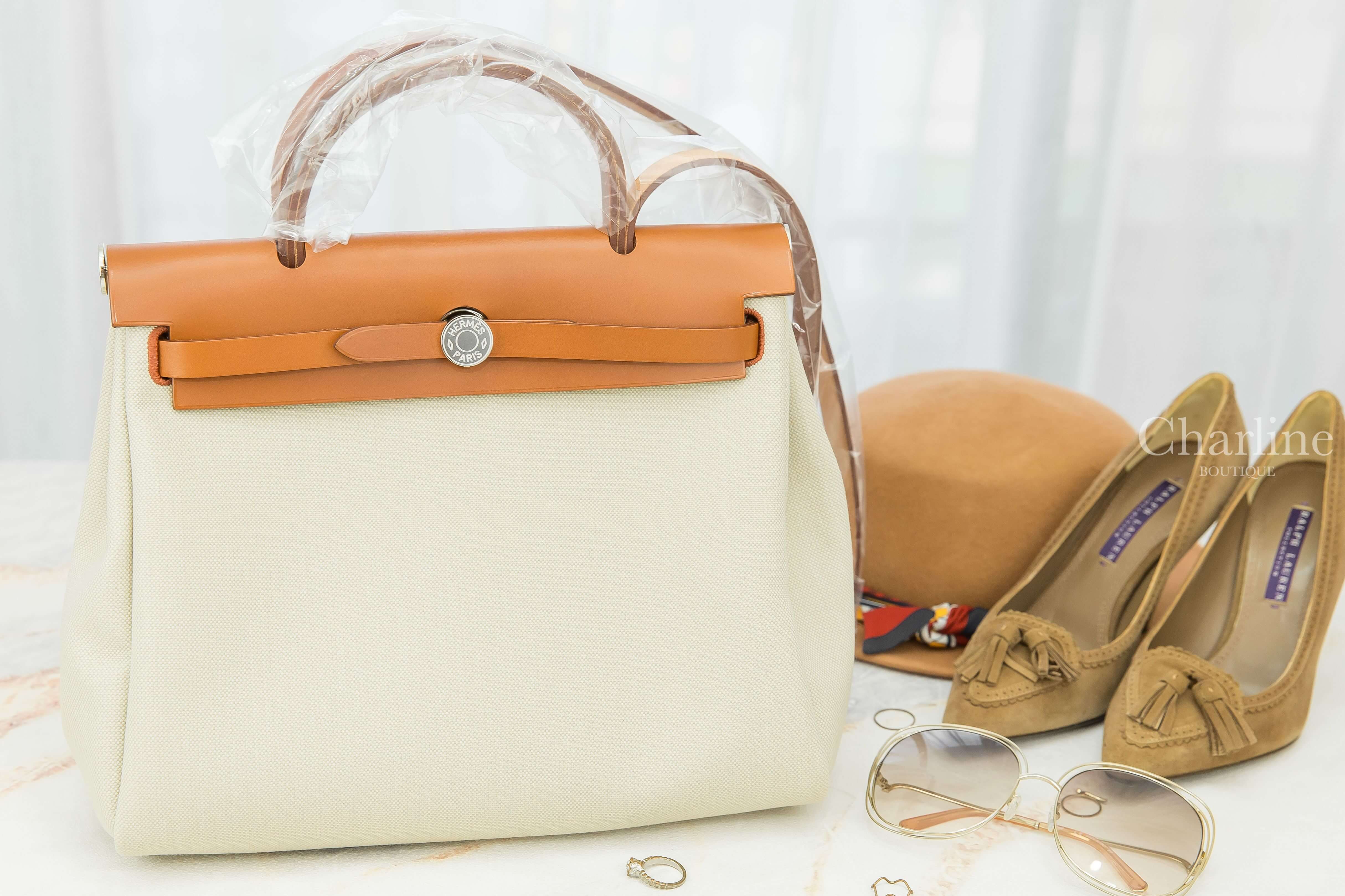 Hermès Herbag Zip 31cm Retourne 8L Beton Toile Militaire/Vache Hunter 冰川灰銀釦手提肩背包
