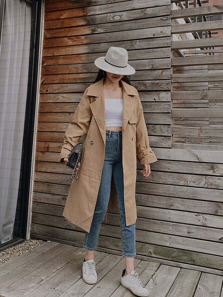 卡其長風衣外套
