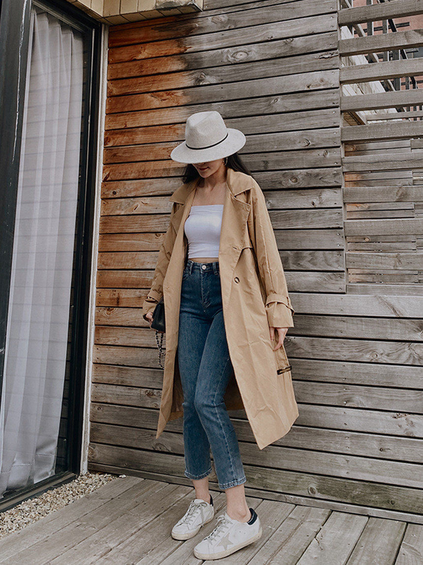 卡其長風衣外套