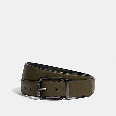 COACH 墨綠色荔枝皮革寬版皮帶