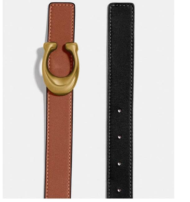 COACH 經典仿舊金色金屬C LOGO雙色牛皮腰帶