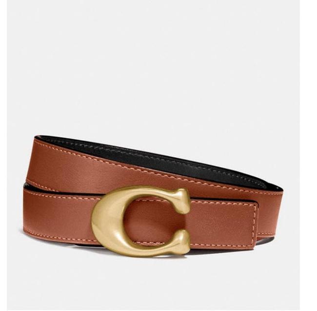 COACH 經典仿舊金色金屬C LOGO雙色牛皮腰帶