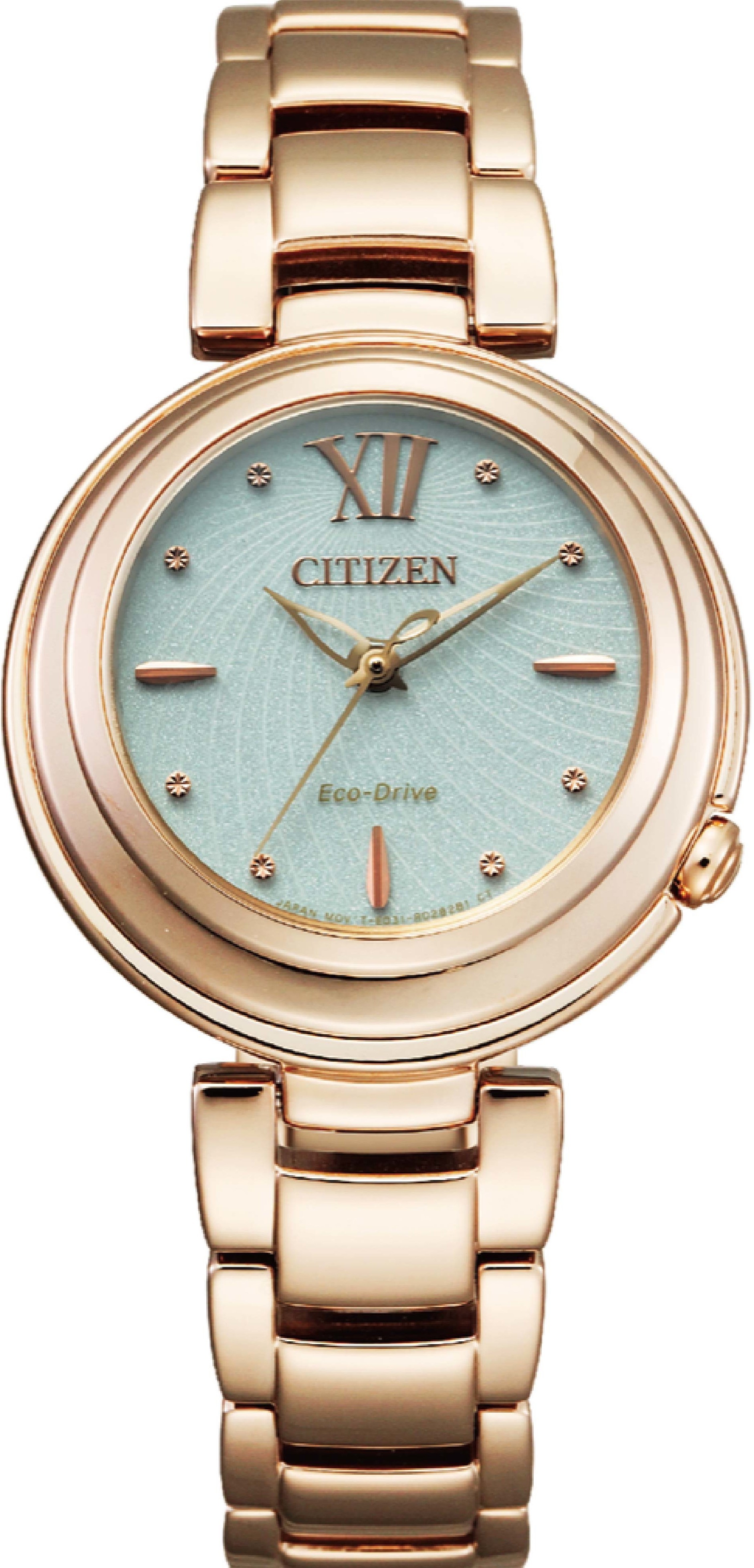 萬年鐘錶 - Citizen 星辰錶    玫瑰金光動能 女錶  EM0333-57A   錶徑 30.2MM