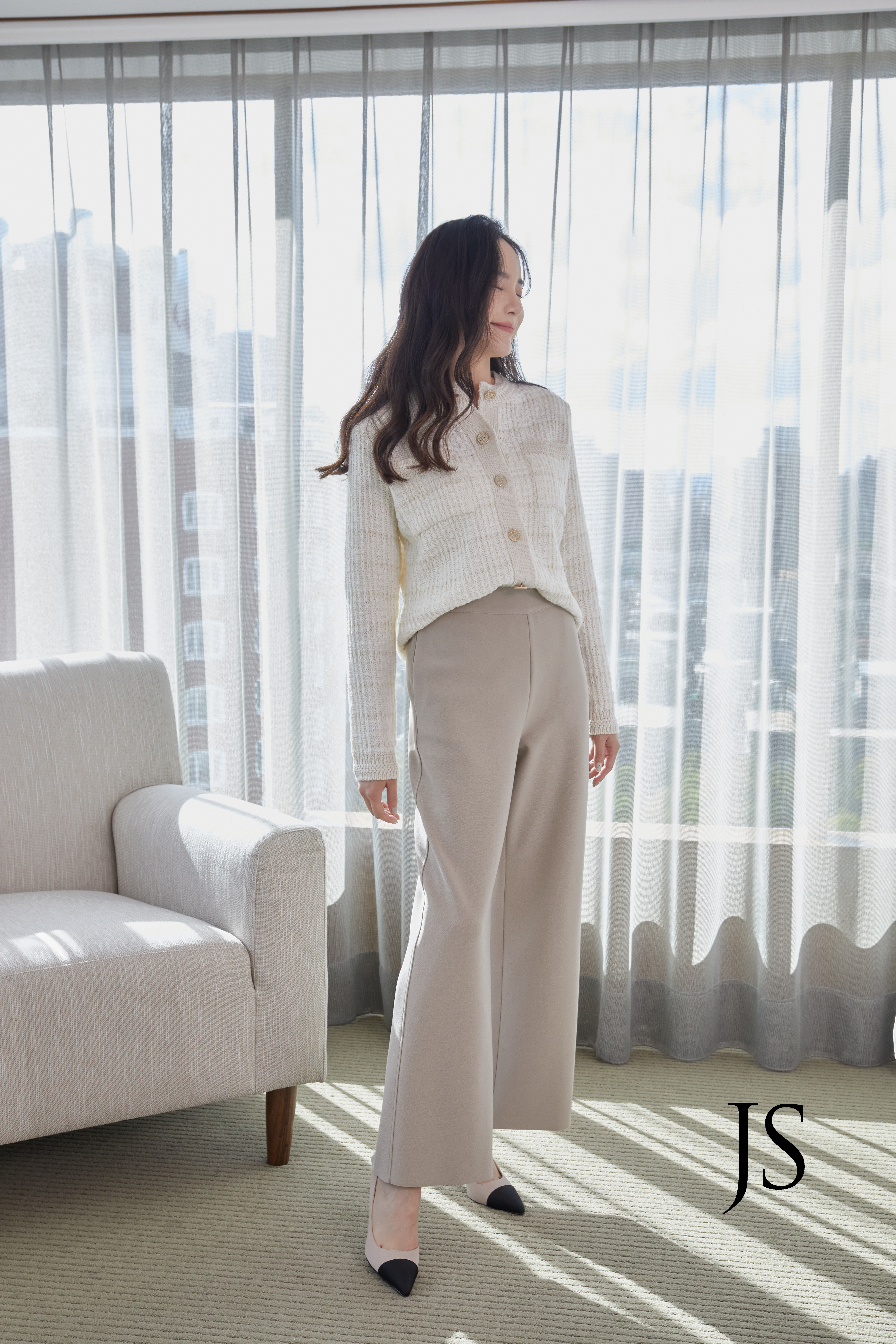 舒適面料挺版寬褲(裸杏)