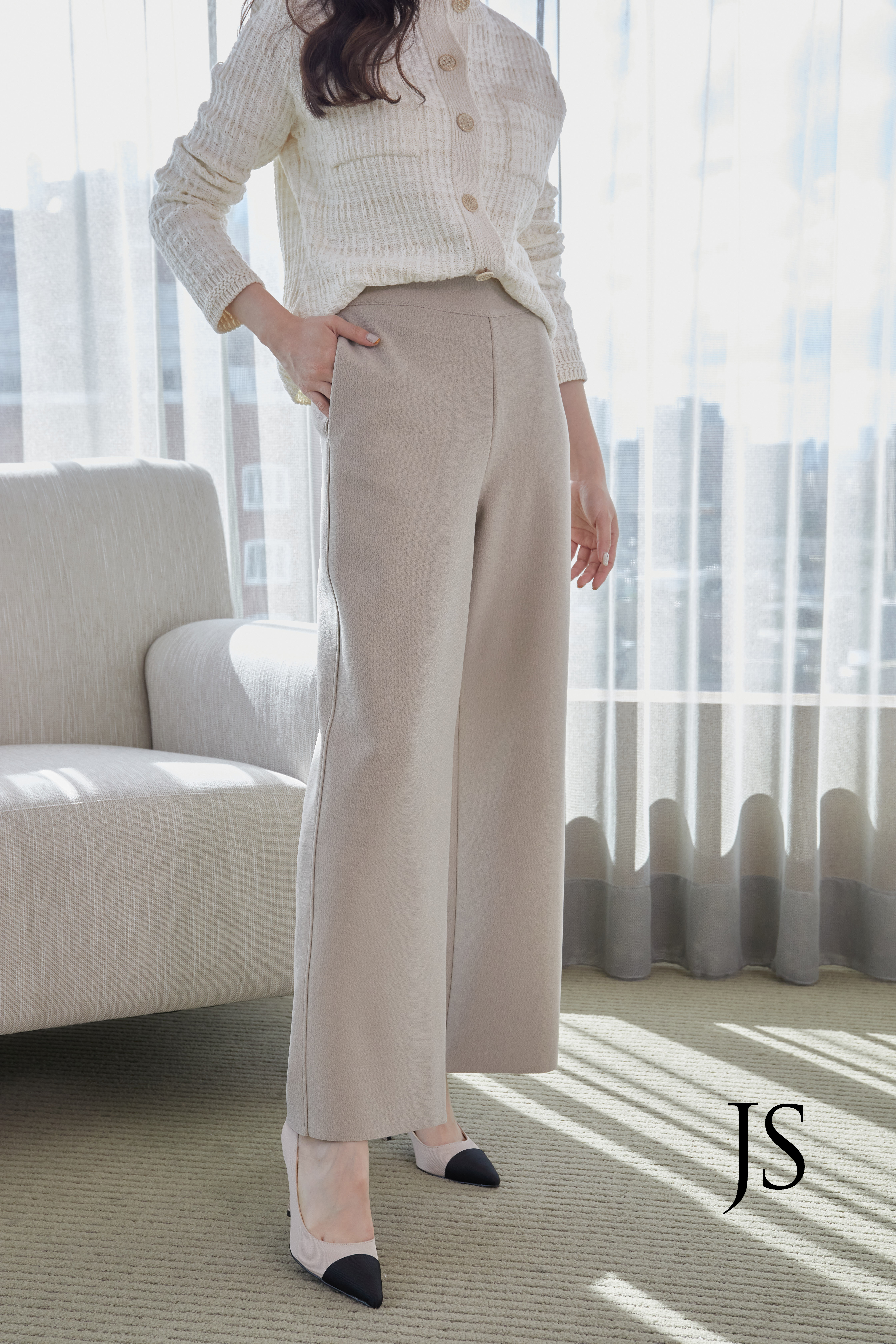 舒適面料挺版寬褲(裸杏)