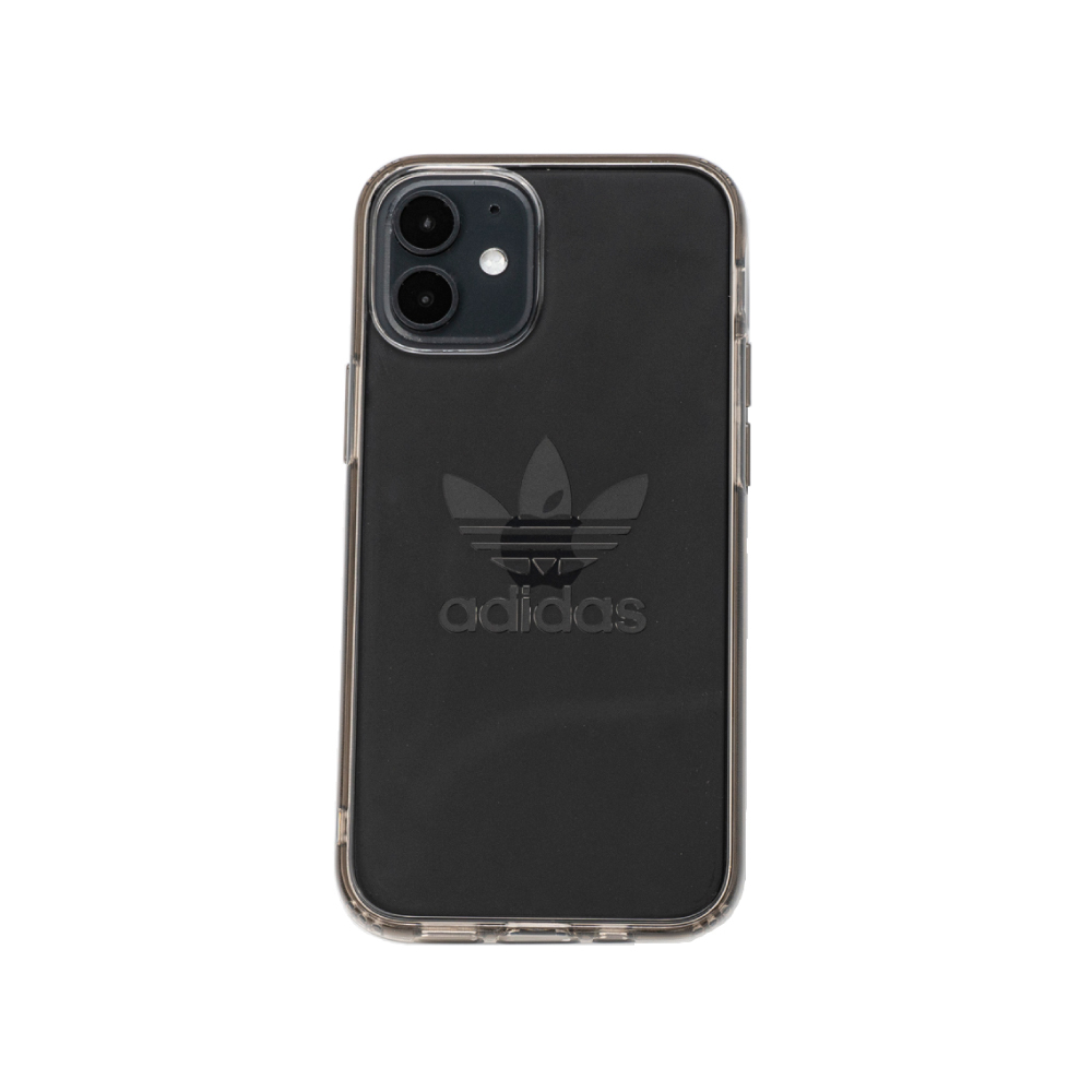 【 adidas iPhone 12 mini 原廠透明大三葉草手機殼 - 透灰 】