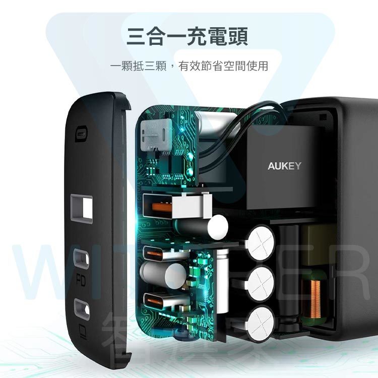 AUKEY 氮化鎵GaN系列Omnia Mix 3 90W (PA-B6S) PD快充3孔充電器- PChome 24h購物