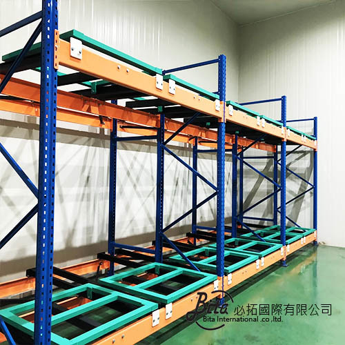 倉儲設備 : 後推式棧板物料架，重型後推棧板式角鋼