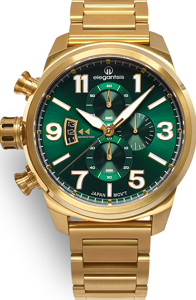 萬年鐘錶 - elegantsis 愛樂時  JT48MQS-經典 全金綠面  ELJT48MQS-OG04MA 錶徑45.5MM