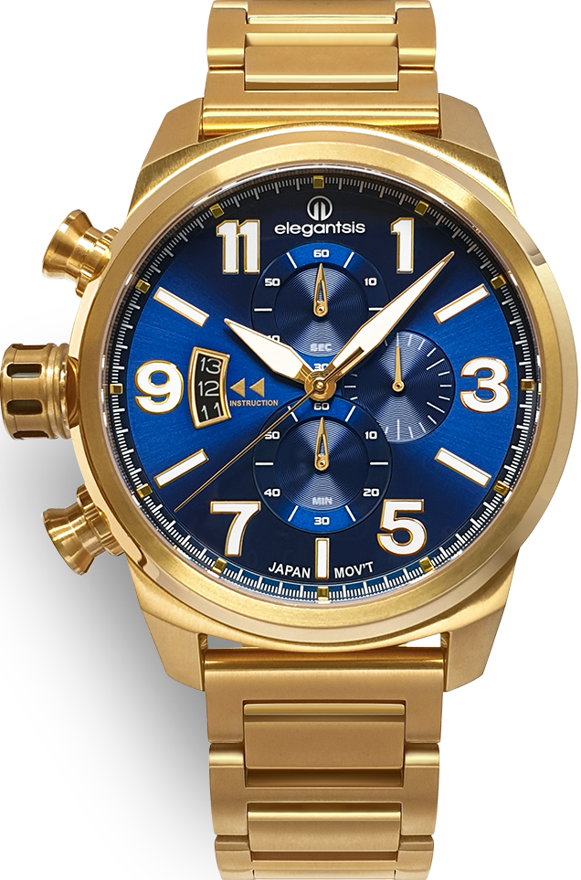 萬年鐘錶 - elegantsis 愛樂時  JT48MQS-經典 全金藍面  ELJT48MQS-OB04MA 錶徑45.5MM