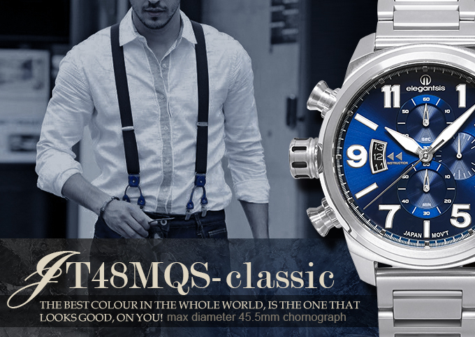 萬年鐘錶 - elegantsis 愛樂時  JT48MQS-經典  藍面  ELJT48MQS-OB05MA 錶徑45.5MM