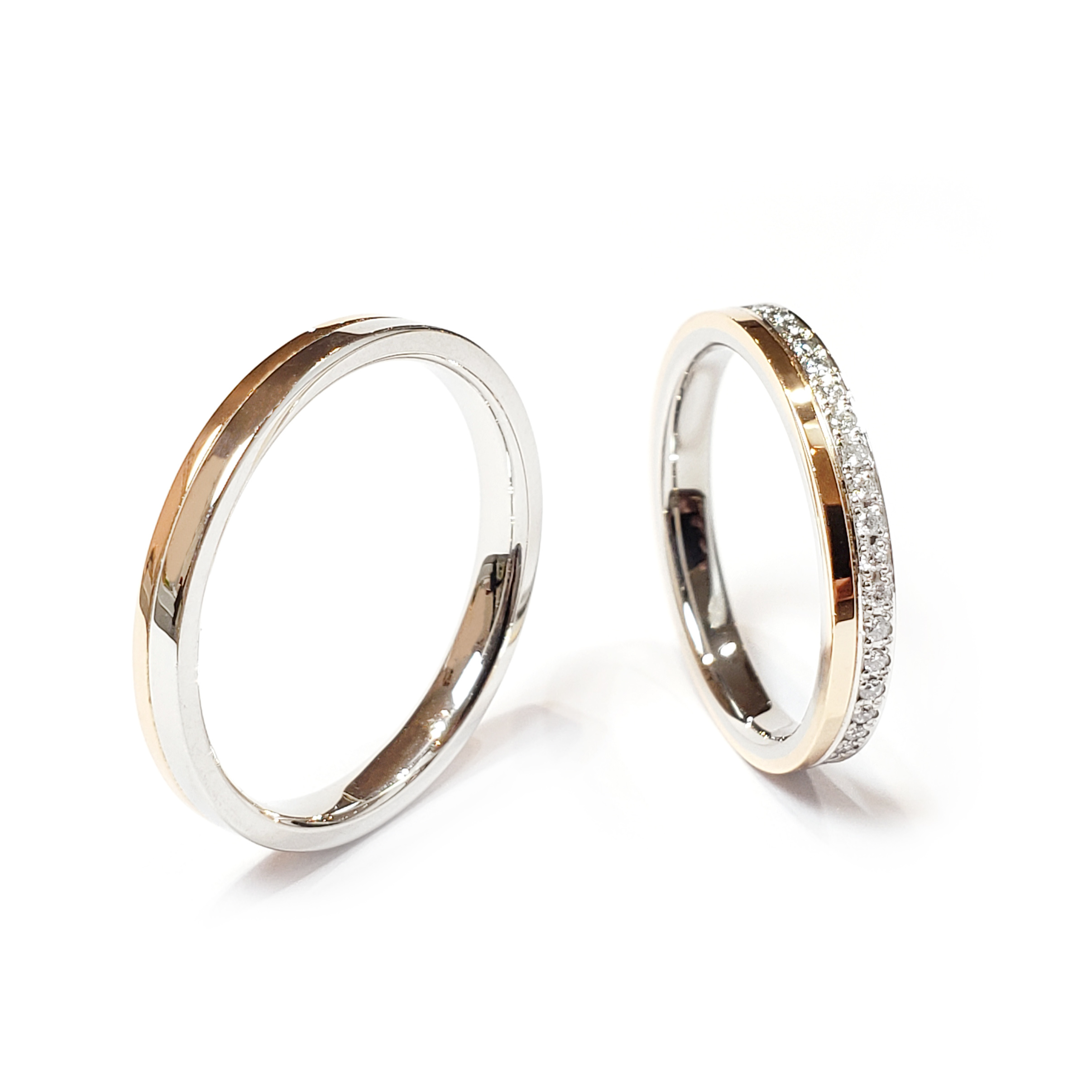 18K 玫瑰金/ Pt950鉑金天然鑽石結婚戒指