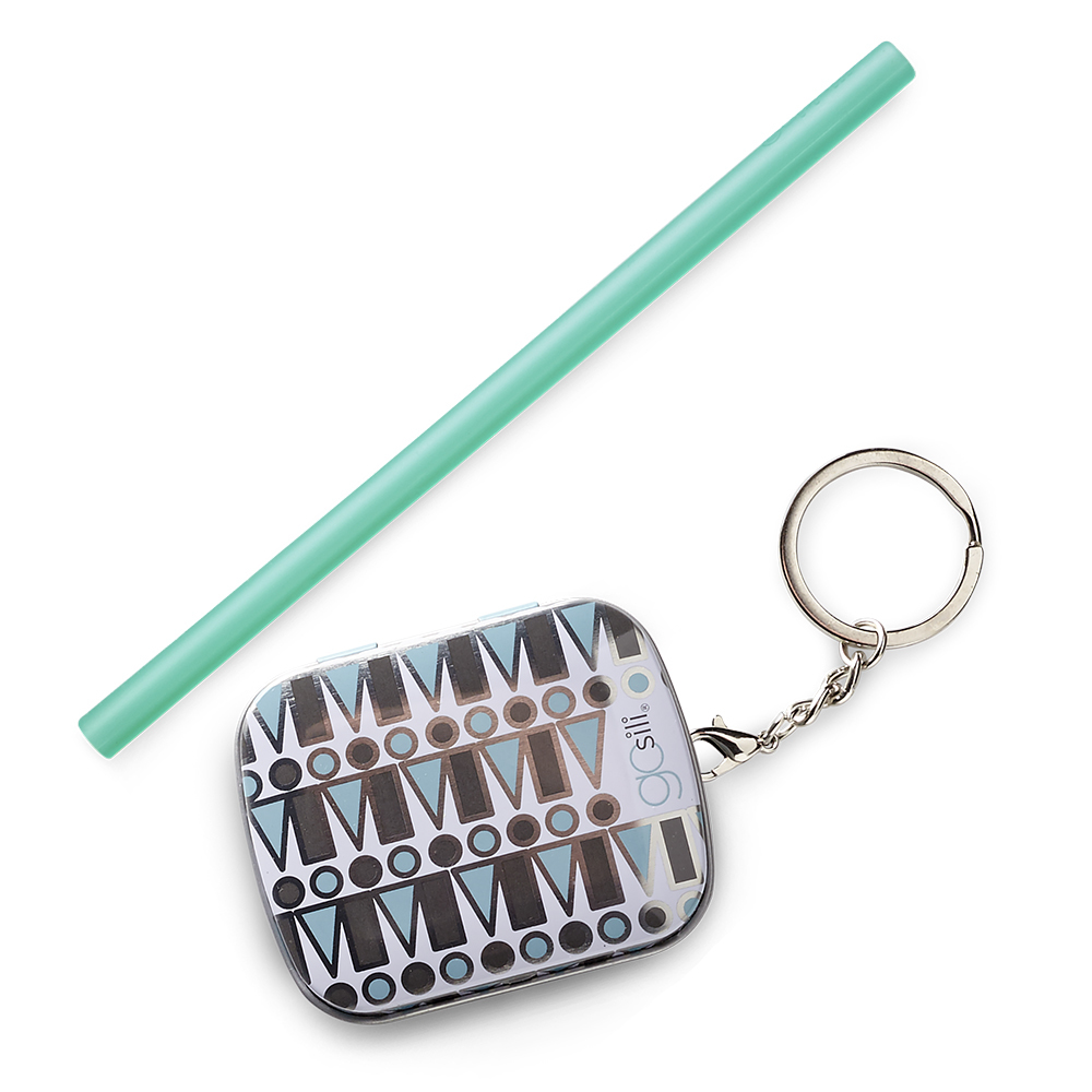 美國GoSili/Silikids ❚ 鑰匙圈/20cm ❚ 單支吸管隨行口袋組--晶亮綠