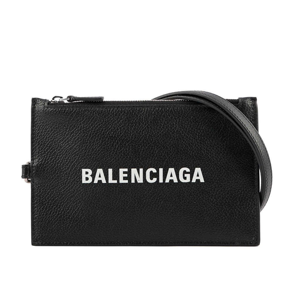 【BALENCIAGA】經典Logo牛皮附可拆式掛繩卡片夾