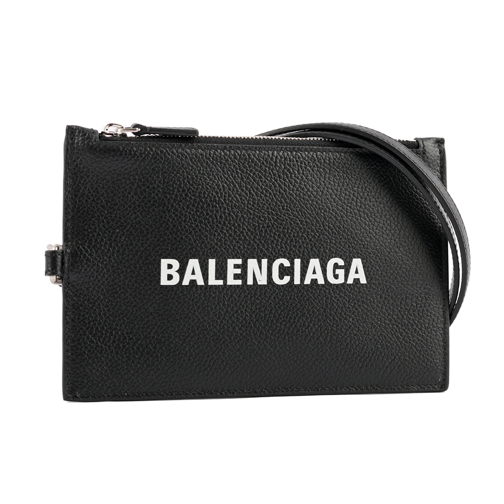 【BALENCIAGA】經典Logo牛皮附可拆式掛繩卡片夾