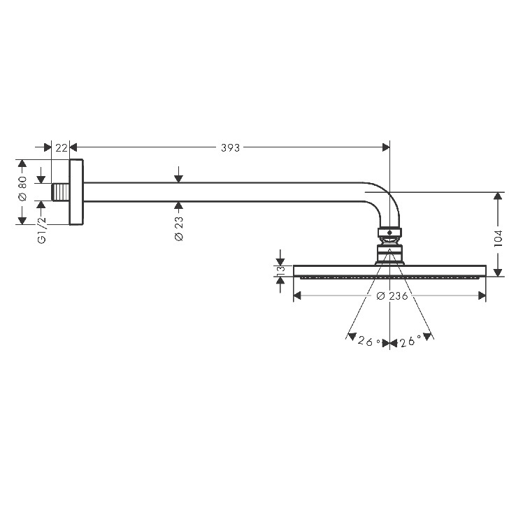 hansgrohe Raindance S 27607, -000 Overhead 240 1jet with wall arm Powder Rain