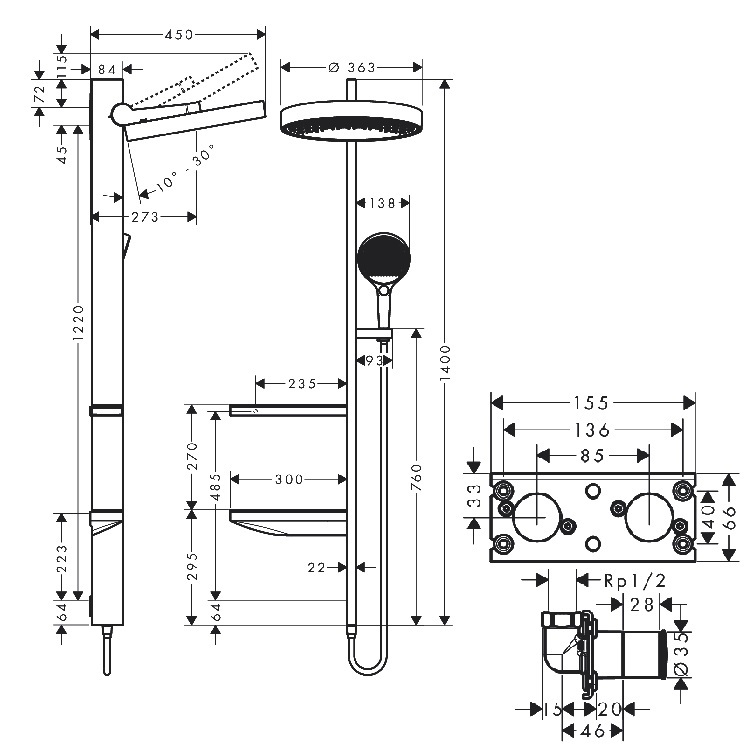 hansgrohe Rainfinity 26842, -700 + 26840, -180 Showerpipe 360 1jet *Display Item*