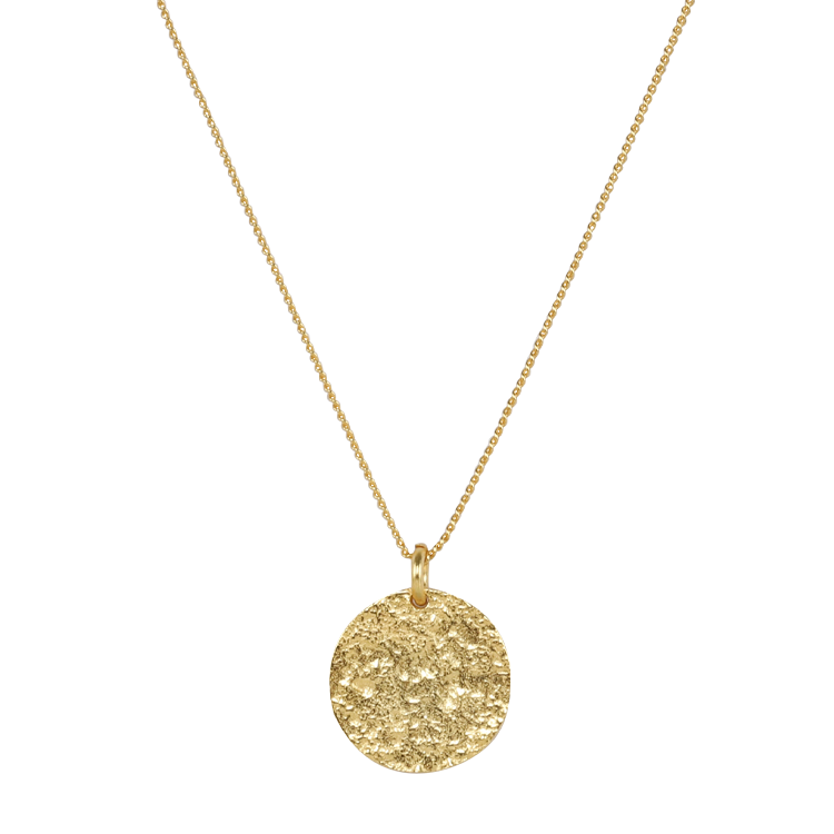 純銀項鍊，女士項鍊 金色圓牌；金工鍛造的原始質感（1173）