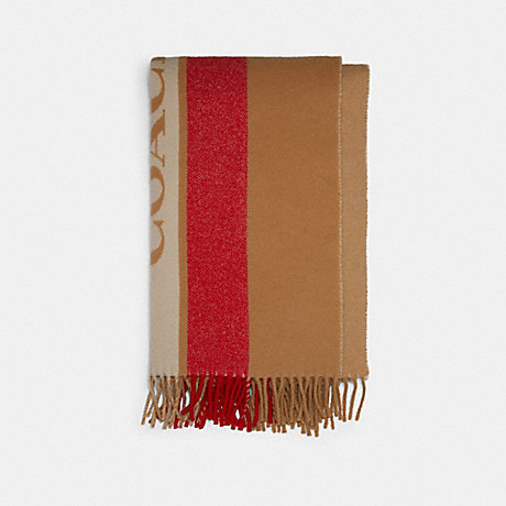 COACH 條紋拼色羊毛時尚 圍巾/大披肩