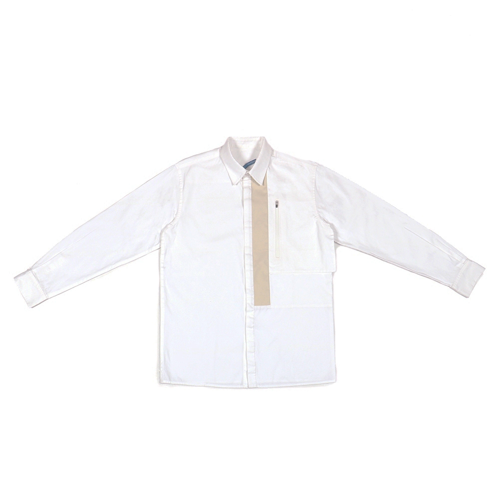 直條剪接襯衫 - 白