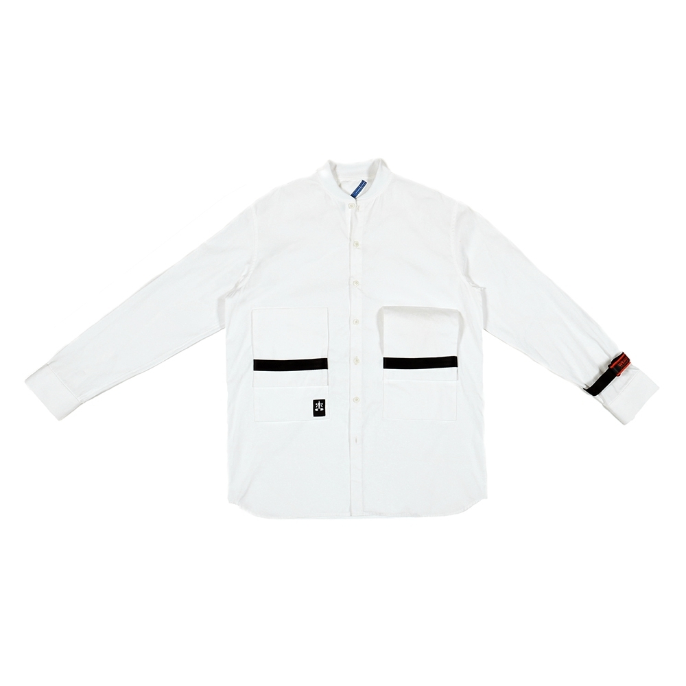 棒球領立體口袋襯衫 - 白