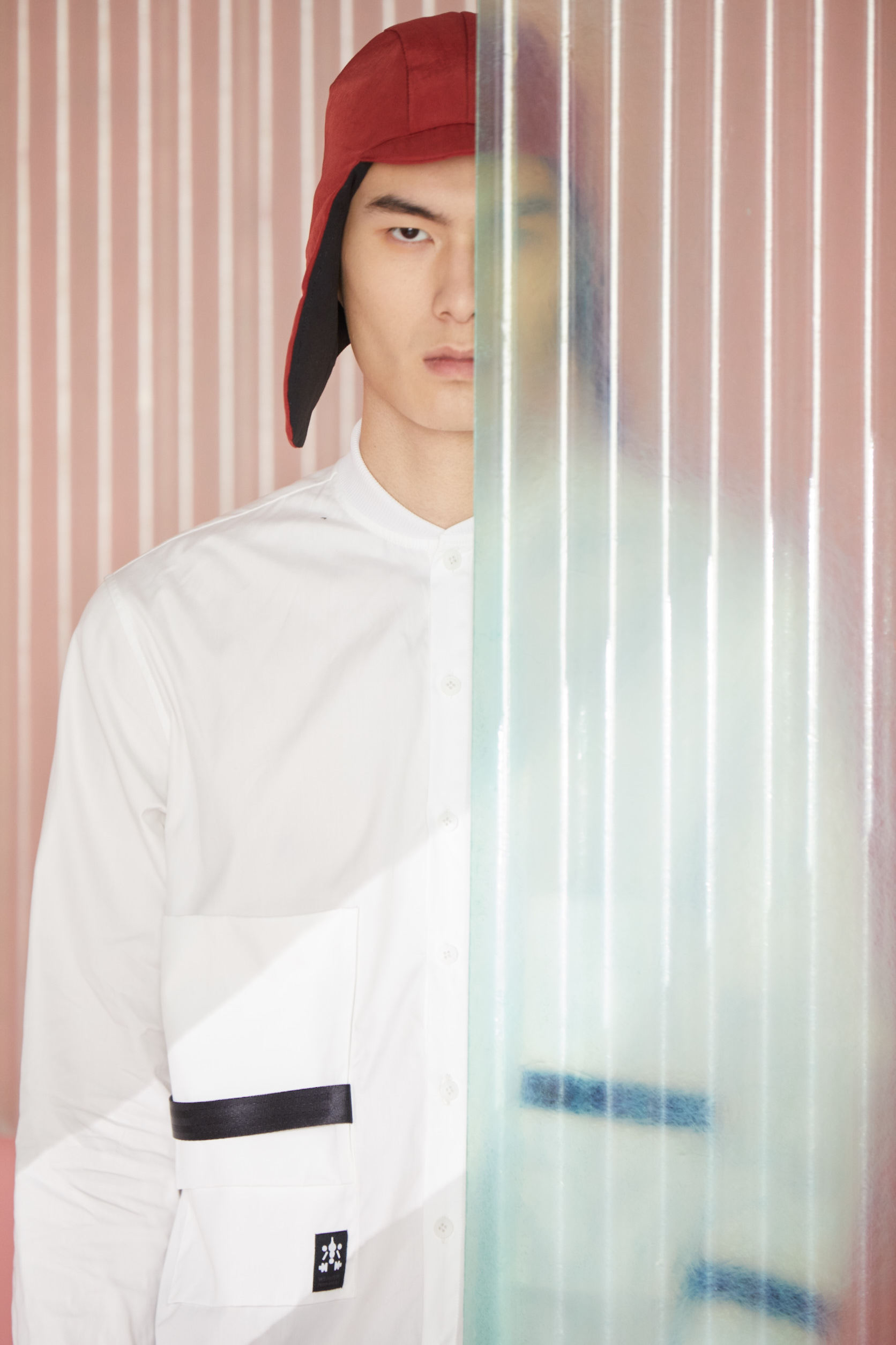 棒球領立體口袋襯衫 - 白