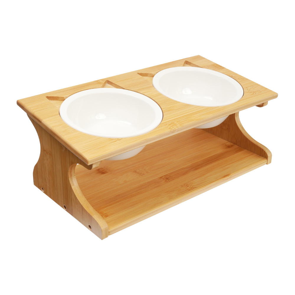 日式斜面寵物碗架餐桌 - 雙口
