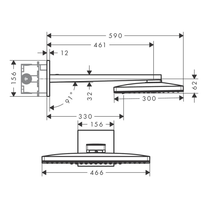 hansgrohe Rainmaker Select 24005, -400 + 01800, -180 460 2jets overhead shower with shower arm