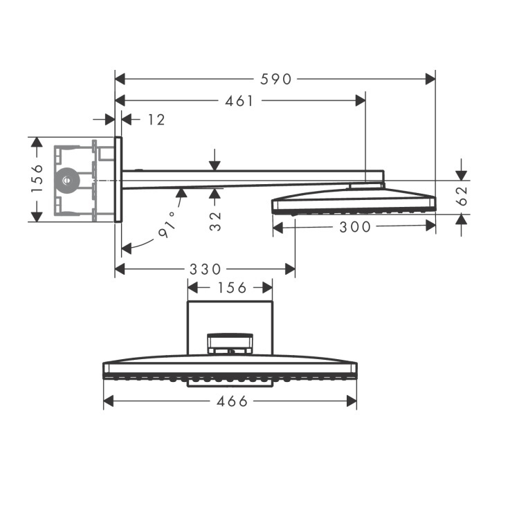 hansgrohe Rainmaker Select 24007, -400 + 01800, -180 460 3jets overhead shower with shower arm