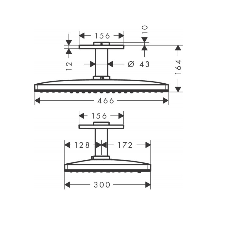 hansgrohe Rainmaker Select 24002, -400 + 24010, -180 460 1jet overhead shower with ceiling arm