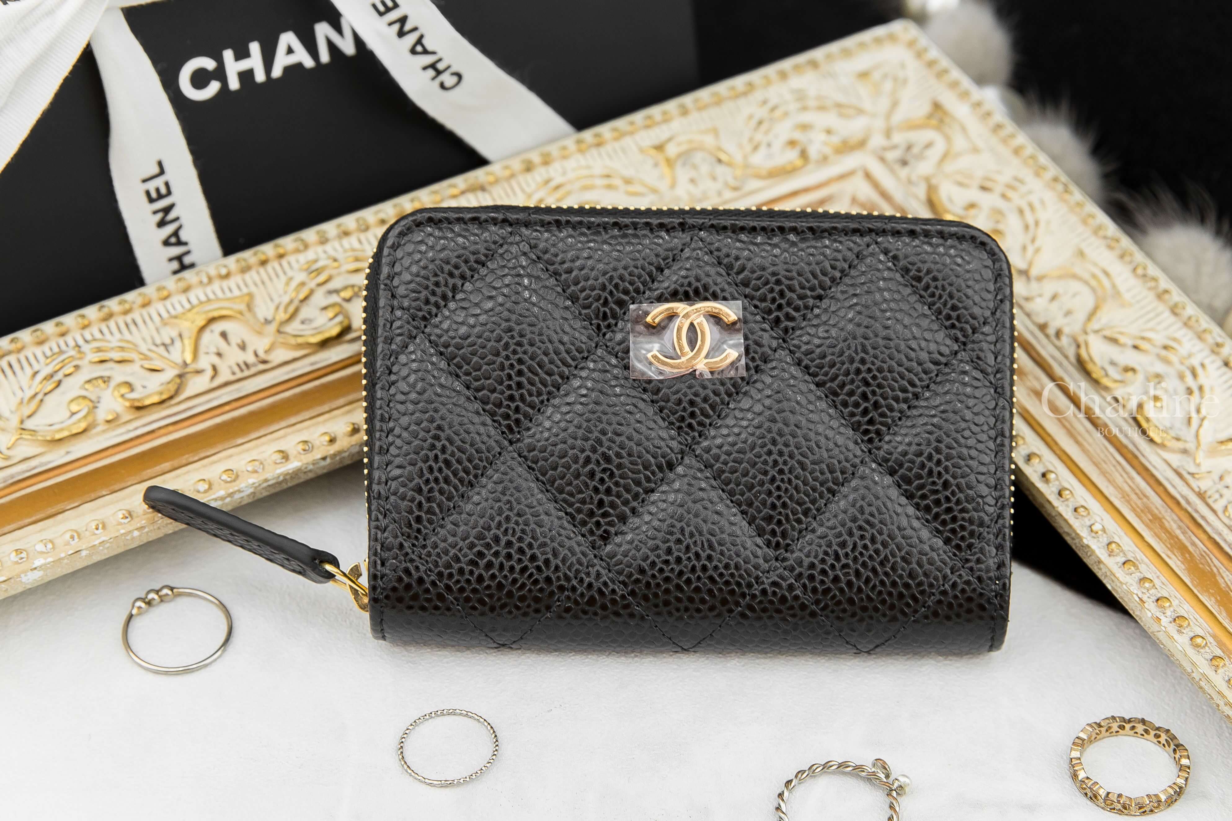 Chanel Coin Card Zip CC Purse 黑色金CC荔枝紋卡片拉鍊零錢夾-Charline Boutique 精品代購