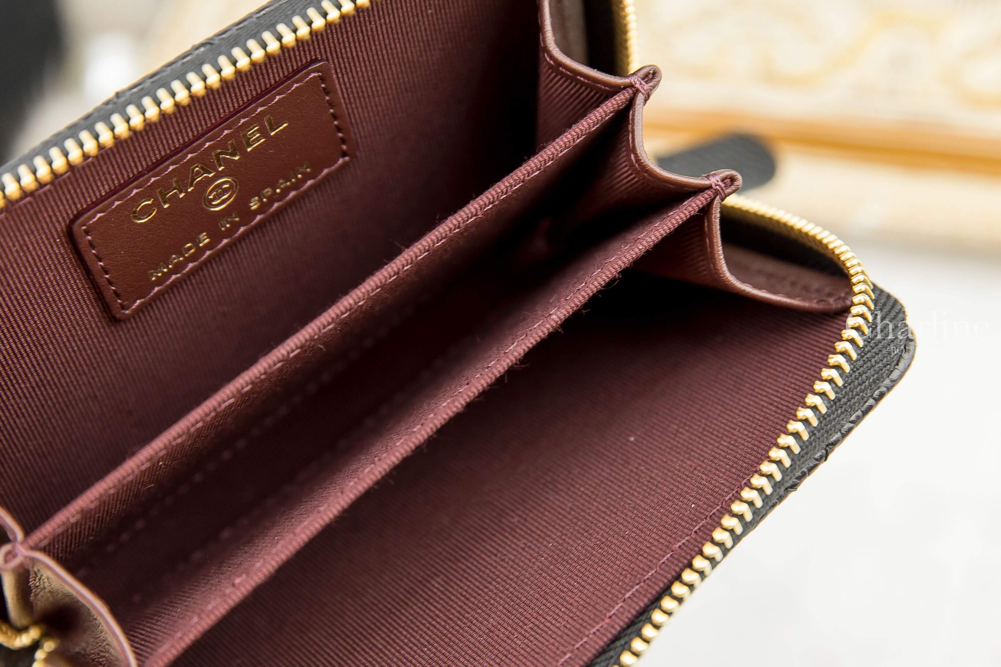 Chanel Coin Card Zip CC Purse 黑色金CC荔枝紋卡片拉鍊零錢夾-Charline Boutique 精品代購