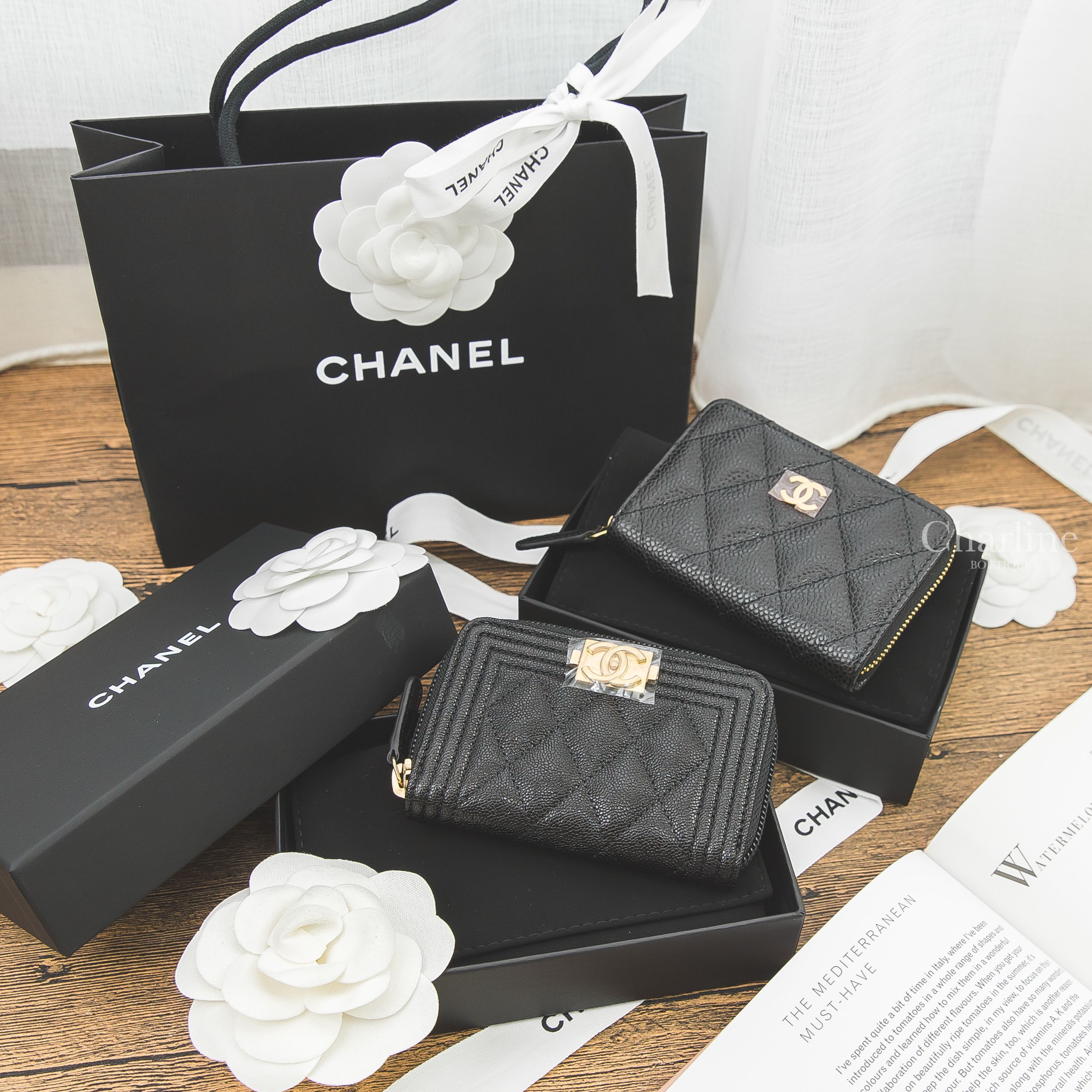 Chanel Coin Card Zip CC Purse 黑色金CC荔枝紋卡片拉鍊零錢夾,Chanel Boy Chanel Zipped Coin Purse 黑色金CC荔枝菱格紋卡片拉鍊零錢夾-Charline Boutique 精品代購
