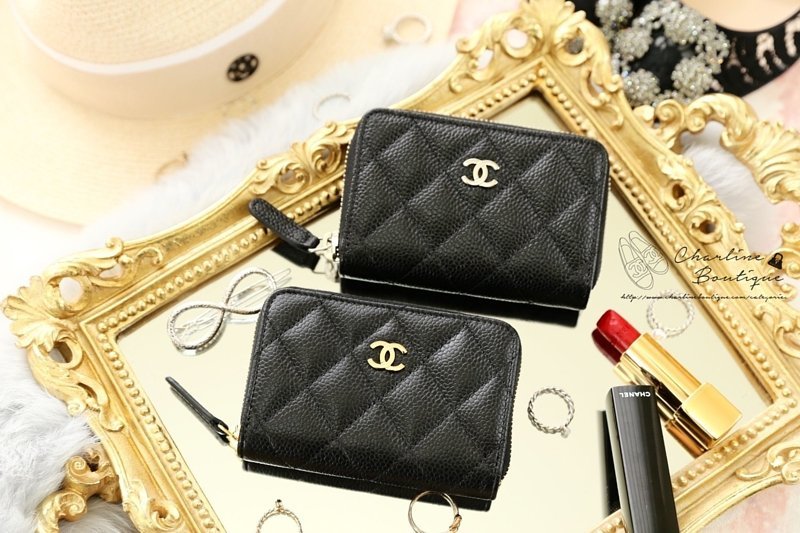 Chanel Coin Card Zip CC Purse 黑色金CC荔枝紋卡片拉鍊零錢夾,Chanel Classic Zipped Coin Purse 黑色銀CC荔枝菱格紋拉鍊零錢包-Charline Boutique 精品代購