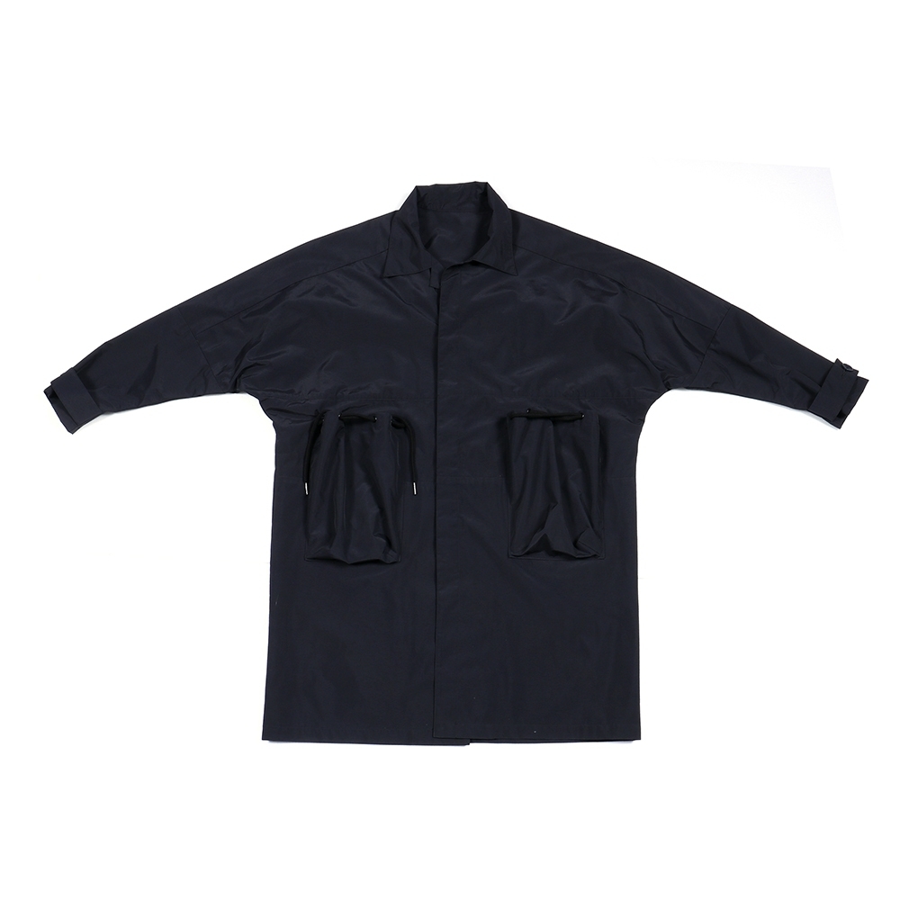 抽繩口袋風衣 - 黑