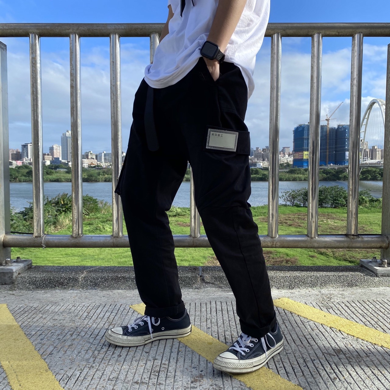 XCTRL 立體大口袋拼接工作褲-黑