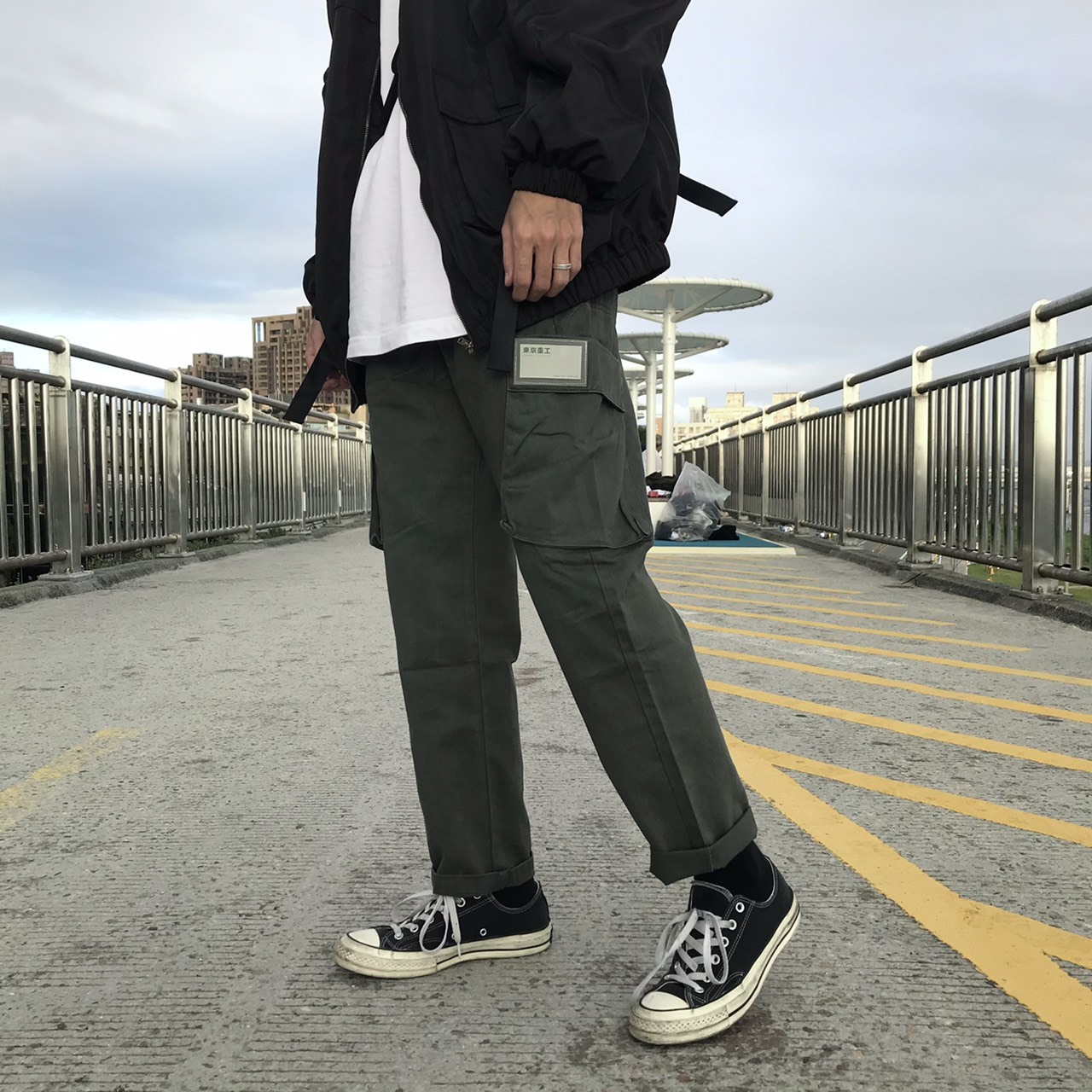 XCTRL 立體大口袋拼接工作褲-綠