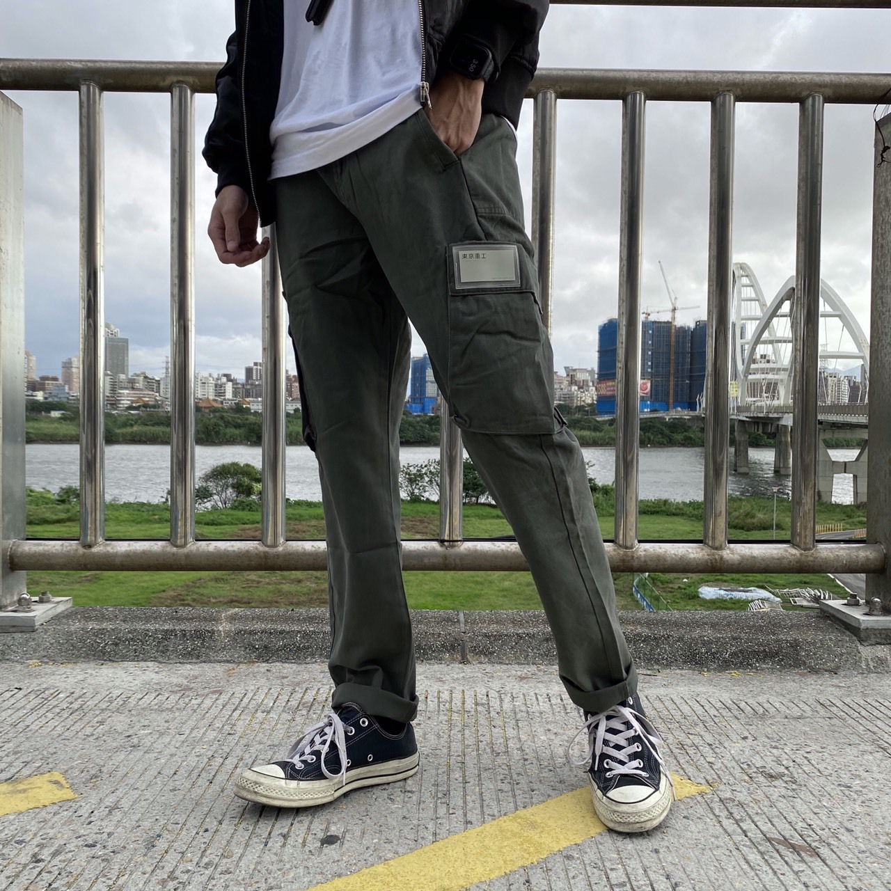 XCTRL 立體大口袋拼接工作褲-綠