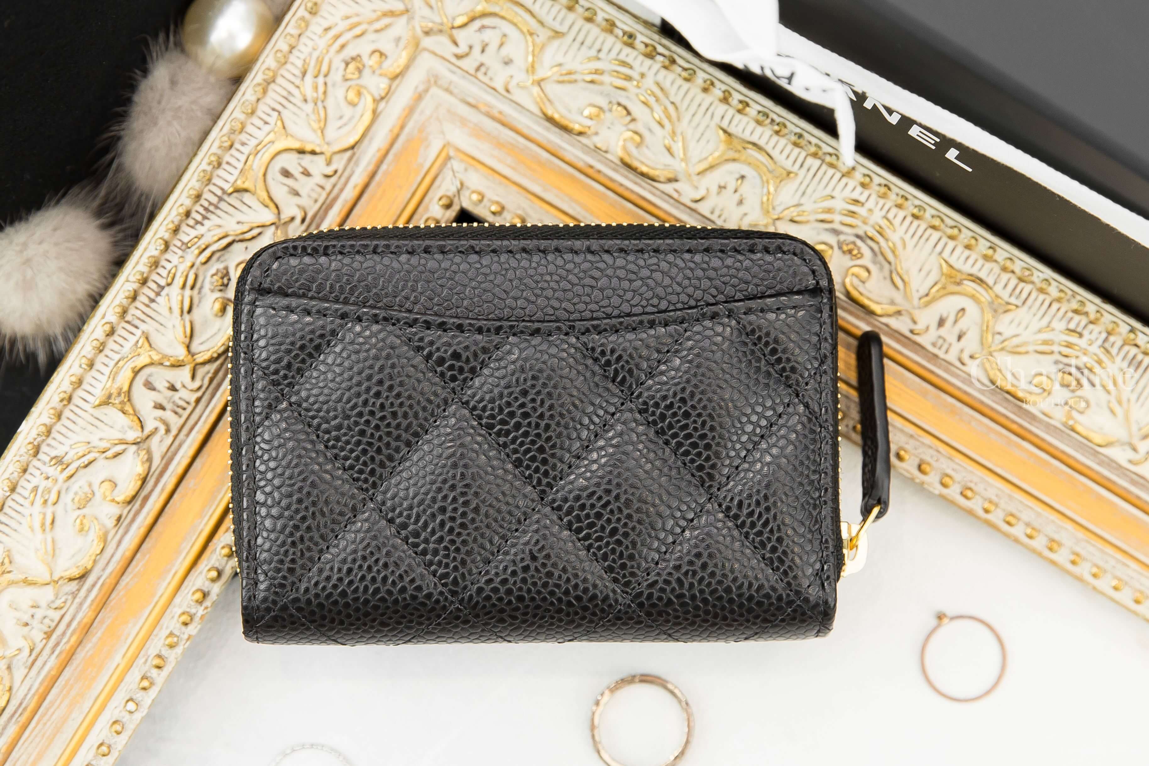 Chanel Coin Card Zip CC Purse 黑色金CC荔枝紋卡片拉鍊零錢夾-Charline Boutique 精品代購