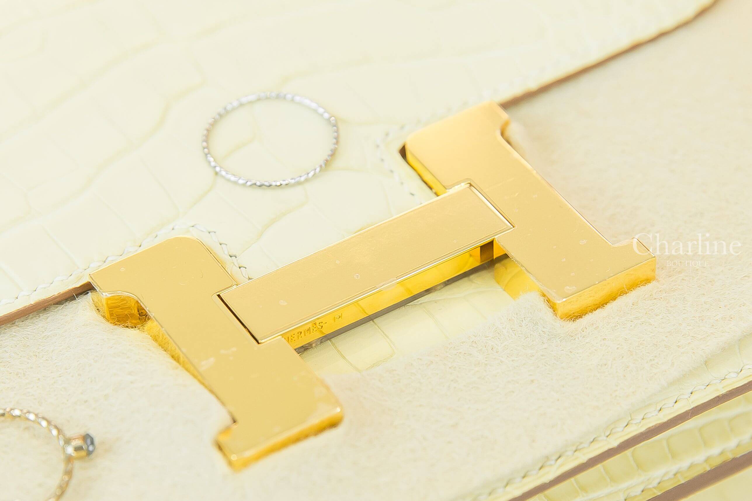 Hermès Mini Constance III 18cm Y1 Vanille Matte Crocodile 香草霧面方塊鱷魚金釦