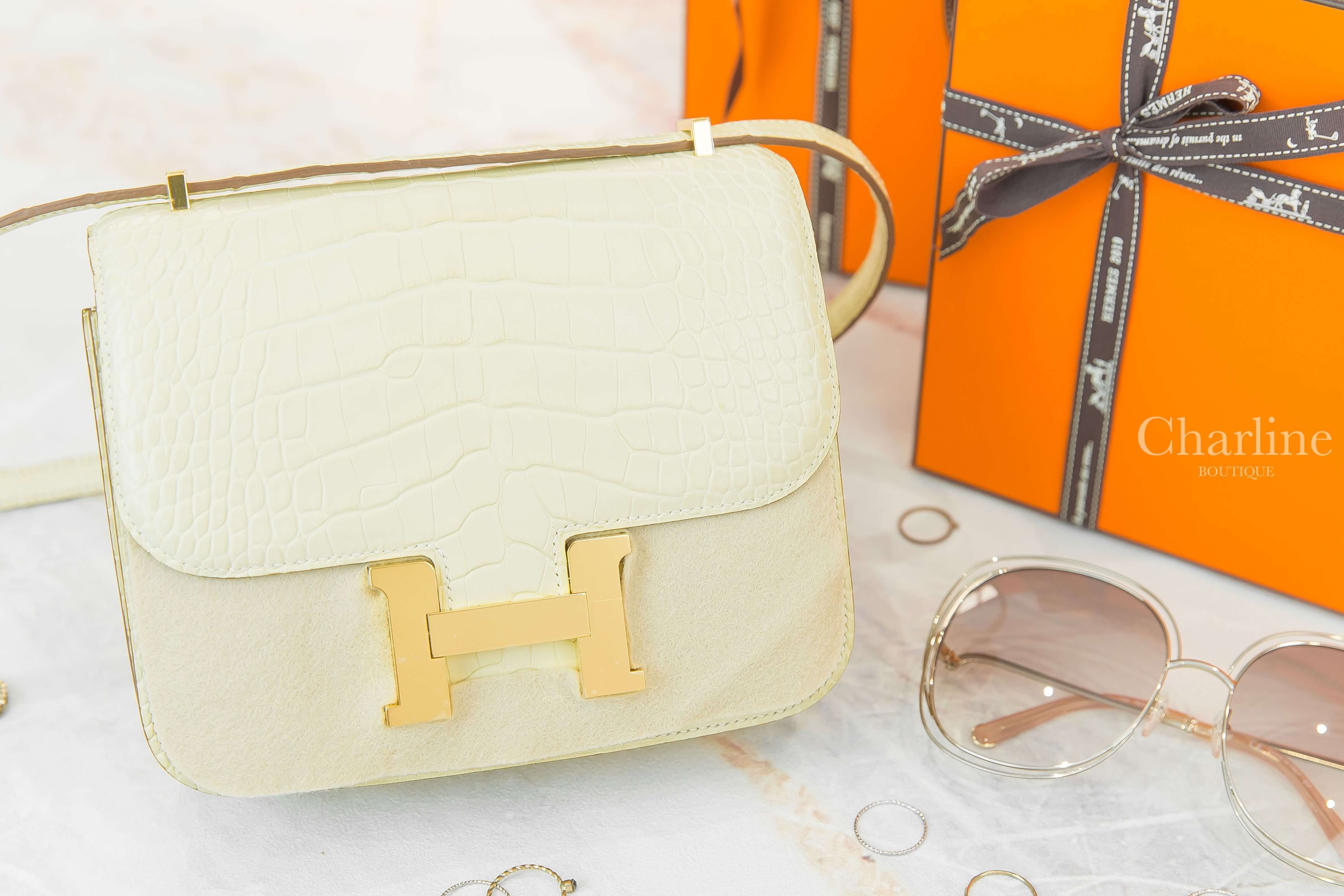 Hermès Mini Constance III 18cm Y1 Vanille Matte Crocodile 香草霧面方塊鱷魚金釦