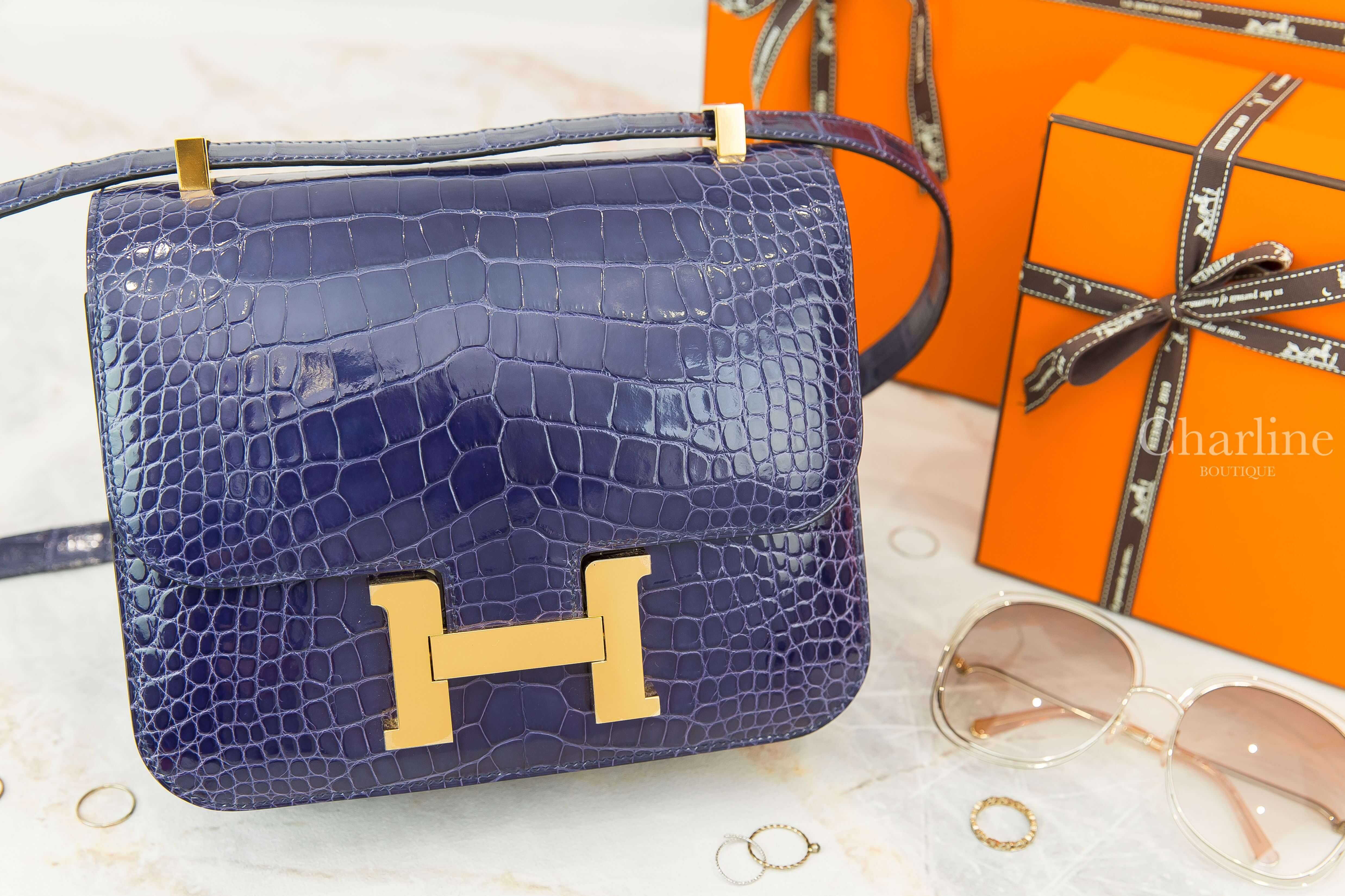 Hermès Constance III 24cm M3 Bleu Encre Shiny Crocodile 水墨藍亮面方塊鱷魚金釦